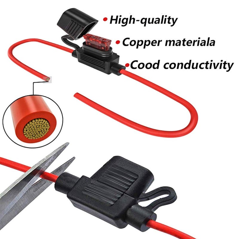 Elefama 14 Gauge Inline Fuse Holder 12V-DC ATC/ATO 12Pcs Blade Fuse Holders kit with 60 Pcs Standard Car Fuses 14 AWG Wiring Harness Waterproof Pigtail for Fuses 2A 3A 5A 7.5 A 10A 15A 20A 30A - Image 2